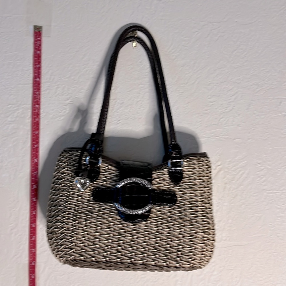 Brighton vintage brown leather/straw purse leopard inside New/Perfect never used